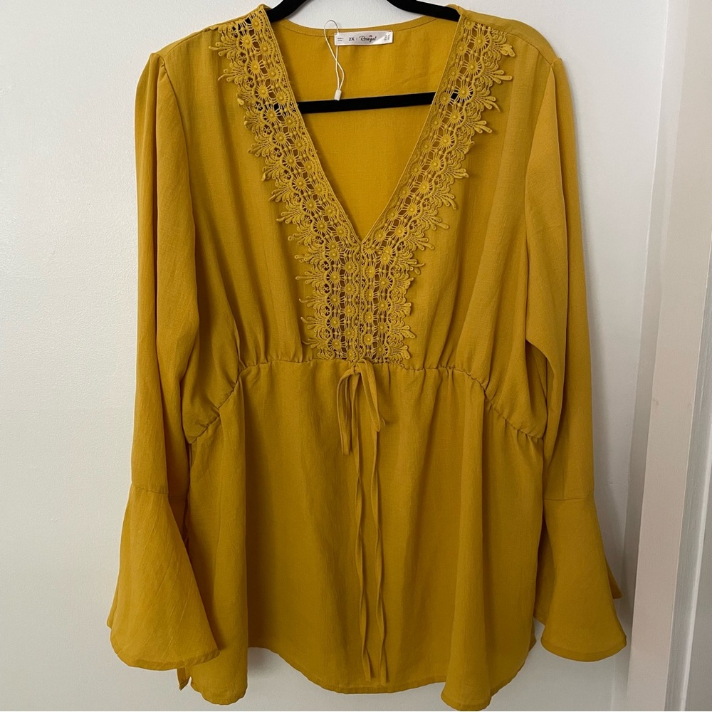 Rosegal Mustard Yellow Boho Lace Blouse